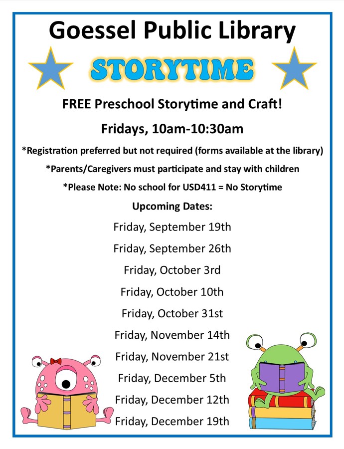 Story Times 2025. Come to the library!