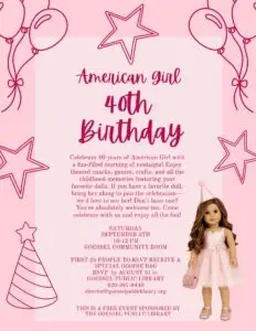 Sept 5th, 10-12 Community Room - American Girl 40th Bday