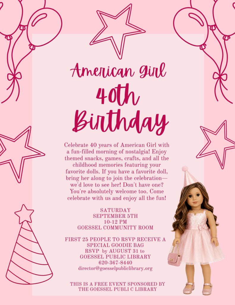Sept 5th, 10-12 Community Room - American Girl 40th Bday