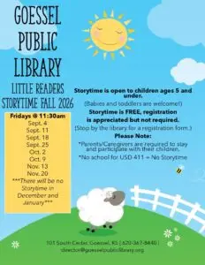 Little Readers Storytime, Fridays, Sept to Nov, 11:30 am